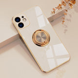 Plating Solid Color Ring Stand Holder Soft Phone Case Back Cover for iPhone
