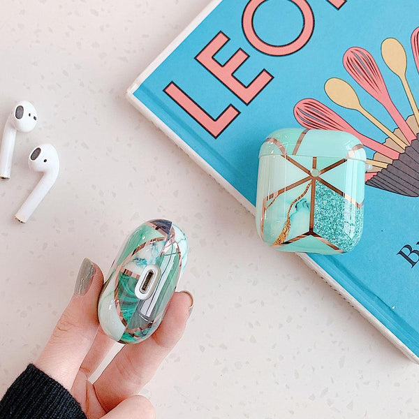 Geometric Electroplated Marble Soft AirPods Case