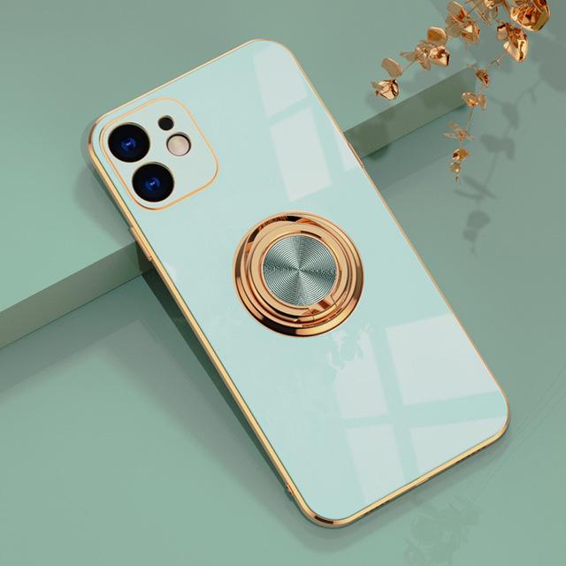 Plating Solid Color Ring Stand Holder Soft Phone Case Back Cover for iPhone