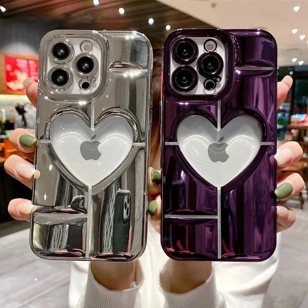 Electroplating 3D Hollow Love Heart Soft iPhone Case