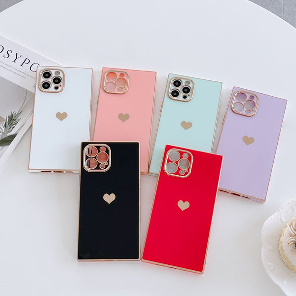 Electroplated Square Love Heart Shockproof Protective Soft iPhone Case