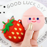 Cartoon Strawberry Peach with Ring Lanyard AirPods Case