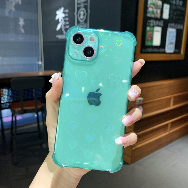 Luxury Laser Love Heart Clear Silicone Soft iPhone Case