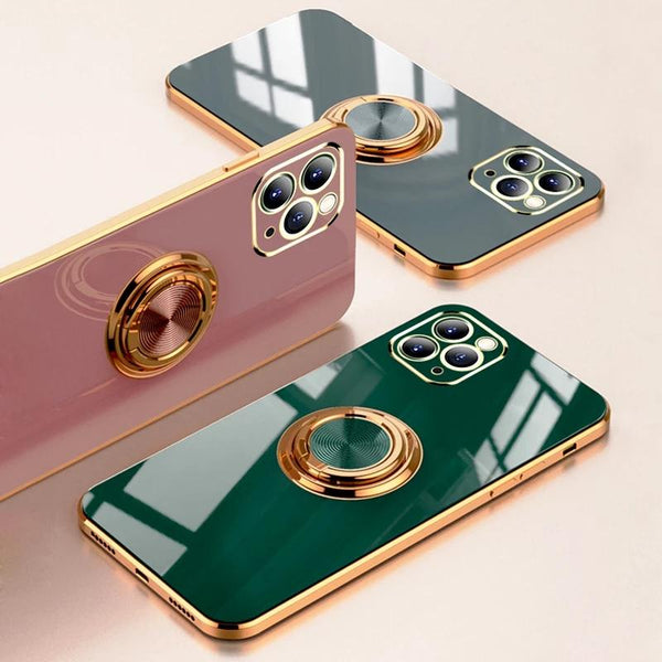 Plating Solid Color Ring Stand Holder Soft Phone Case Back Cover for iPhone