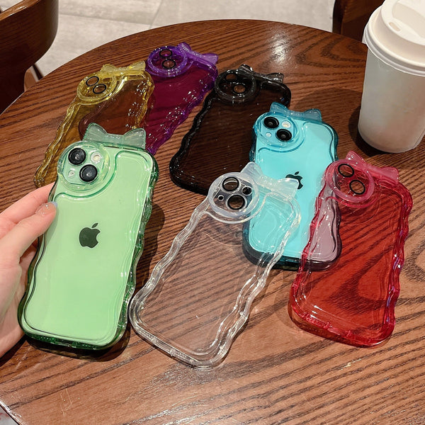 Cute Bow Knot Curly Wave Frame Clear Soft iPhone Case