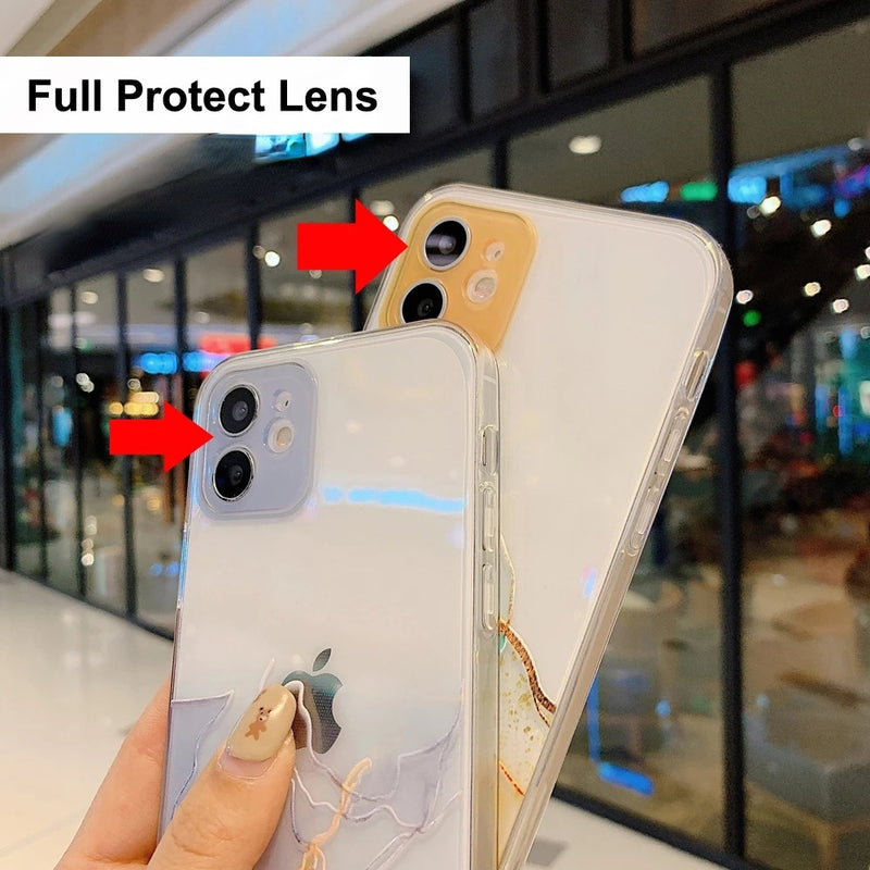 Fashion Marble Camera Lens Protection Shockproof Clear Soft iPhone Case