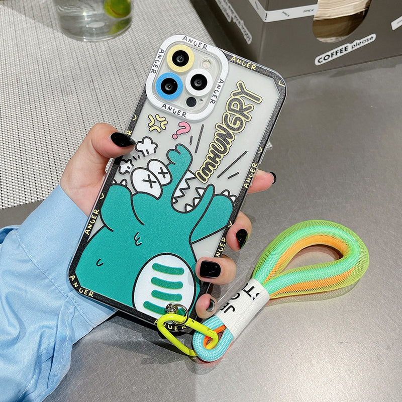 Cute Cartoon Animal Graffiti Label Bracelet Strap Clear iPhone Case