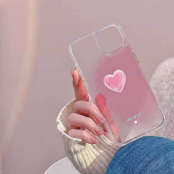 Love Heart Gradient Clear Silicone Soft Phone Case Back Cover for iPhone
