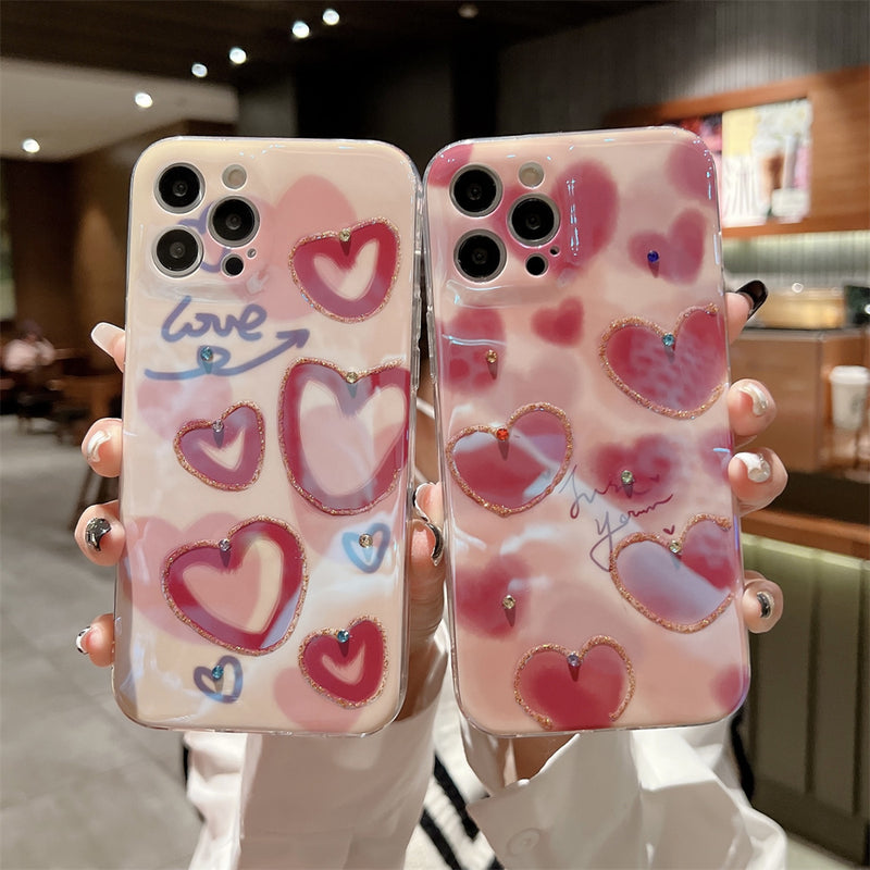 Blue-ray Love Heart Diamend Shockproof Soft iPhone Case