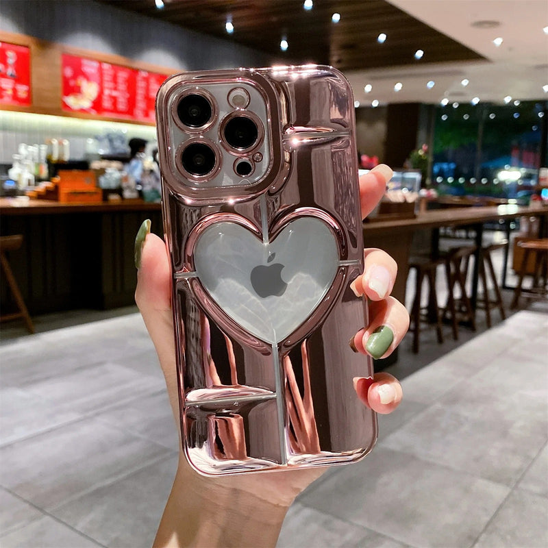 Electroplating 3D Hollow Love Heart Soft iPhone Case