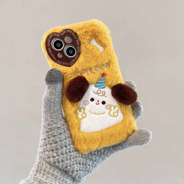 Cute Warm Cartoon Dog Plush Fluffy Soft iPhone Case