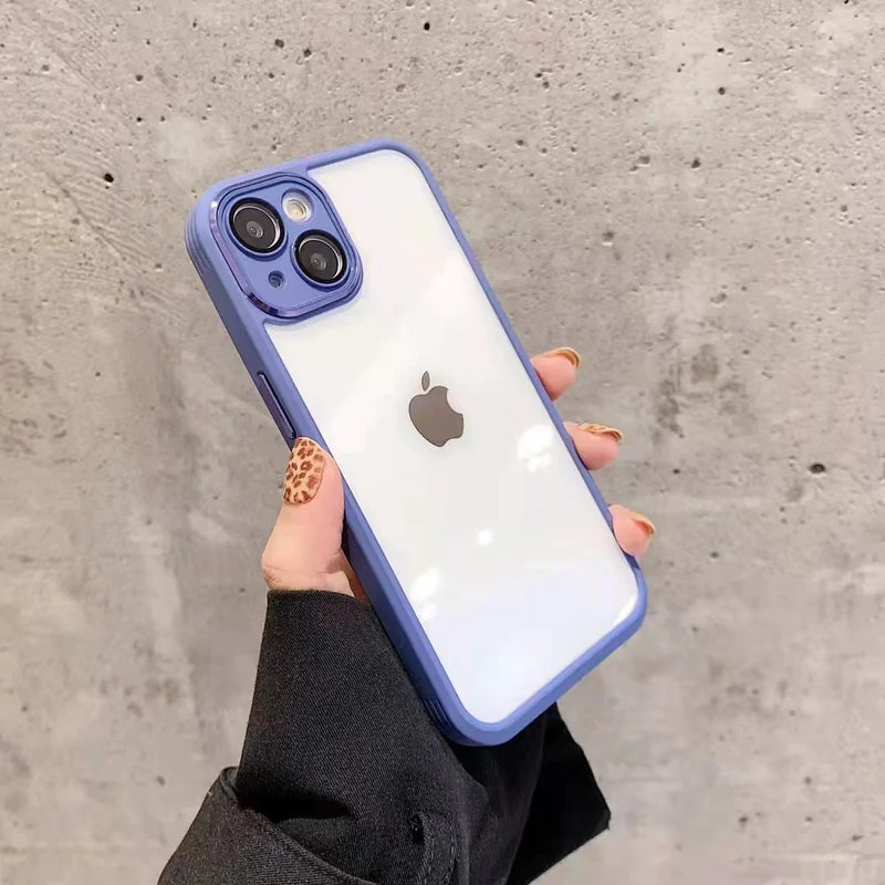 Solid Color Frame Metal Camera Lens Protection Soft iPhone Case