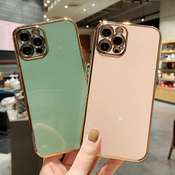 Solid Color Plating Camera Lens Protective Shockproof Soft iPhone Case
