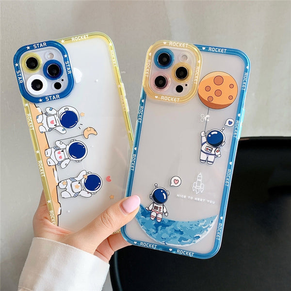 Cute Astronaut Colorful Frame Shockproof Silicone Clear Soft Phone Case for iPhone