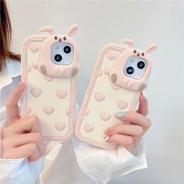 Cute Love Heart 3D Rabbit Bunny Camera Soft iPhone Case