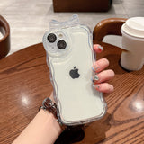 Cute Bow Knot Curly Wave Frame Clear Soft iPhone Case