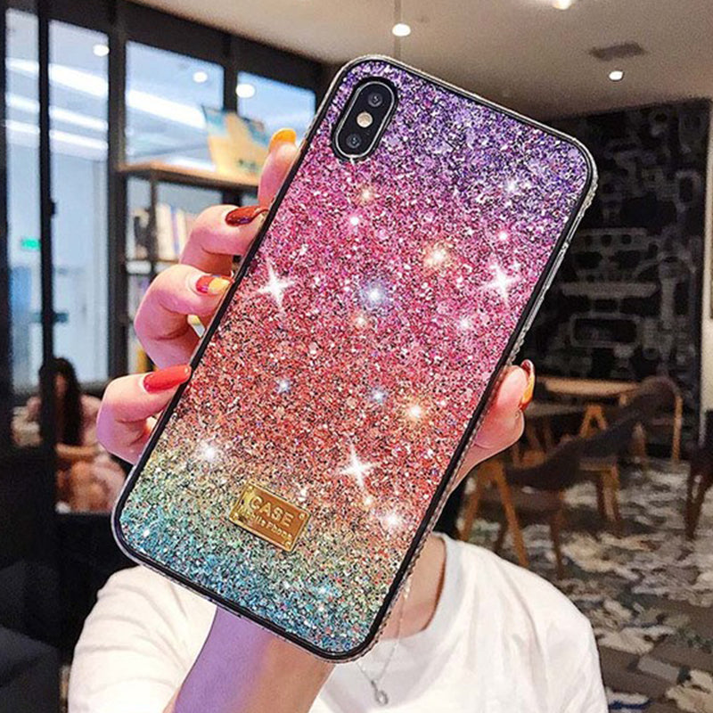 Glitter Crystal Gradient Colorful Soft Phone Case Back Cover for iPhone