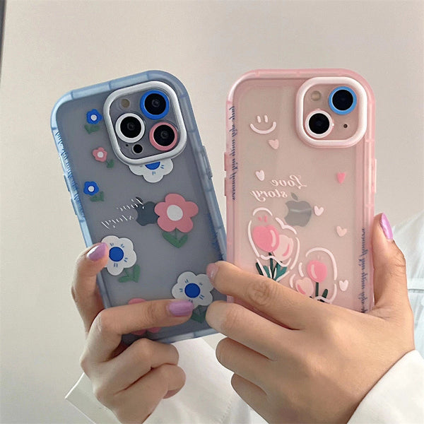 Cartoon Flower Painting Shockproof Clear Soft iPhone Case