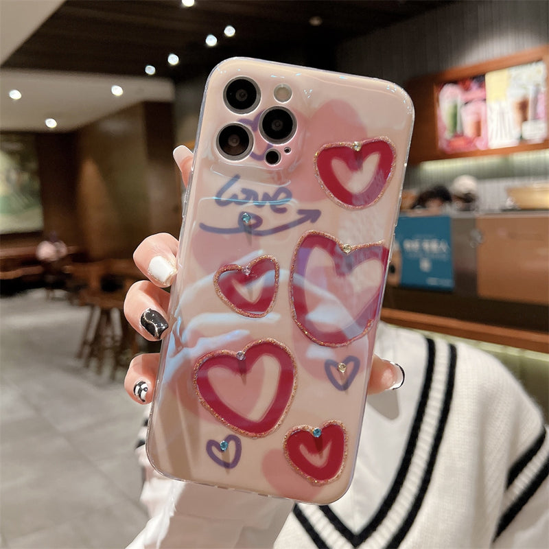 Blue-ray Love Heart Diamend Shockproof Soft iPhone Case