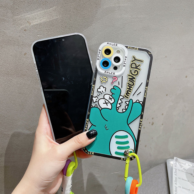 Cute Cartoon Animal Graffiti Label Bracelet Strap Clear iPhone Case