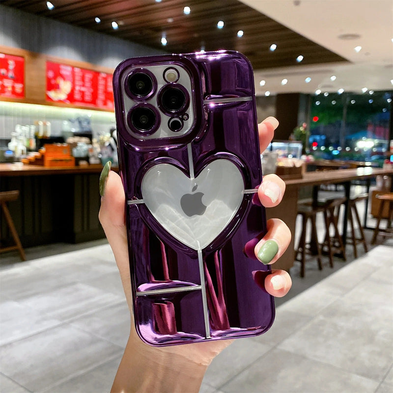 Electroplating 3D Hollow Love Heart Soft iPhone Case