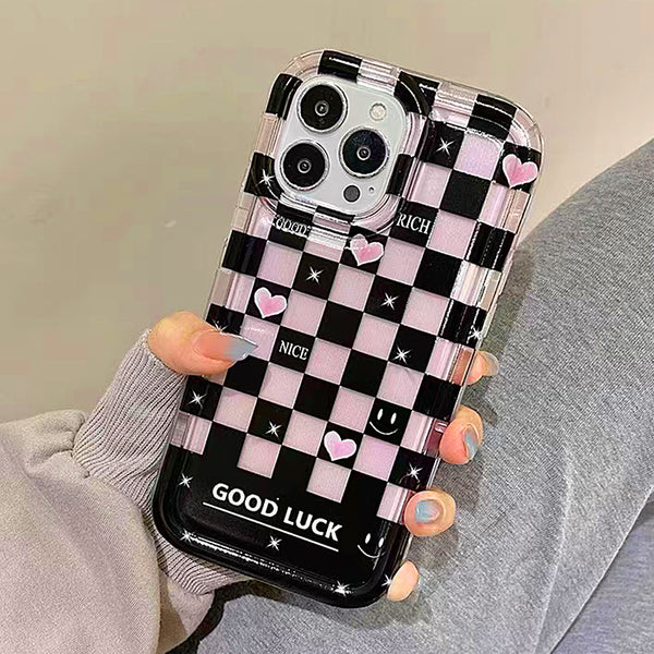 Cute Loveheart Grid Silicone Shockproof Soft iPhone Case
