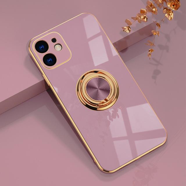 Plating Solid Color Ring Stand Holder Soft Phone Case Back Cover for iPhone