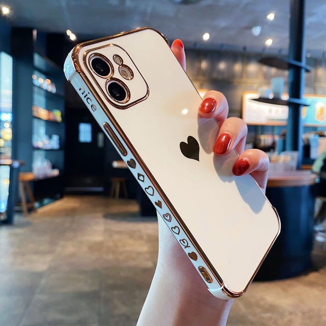 Electroplated Love Heart Shockproof Bumper Soft Phone Case Back Cover for iPhone