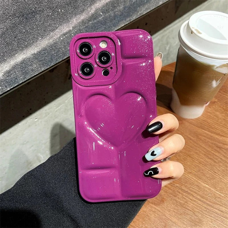 Cute 3D Love Heart Soft iPhone Case