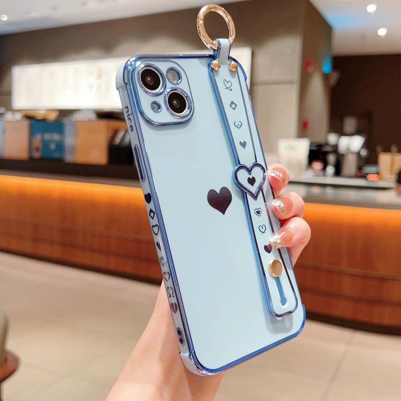 Plating Love Heart Wrist Strap Chain Bracelet Soft iPhone Case