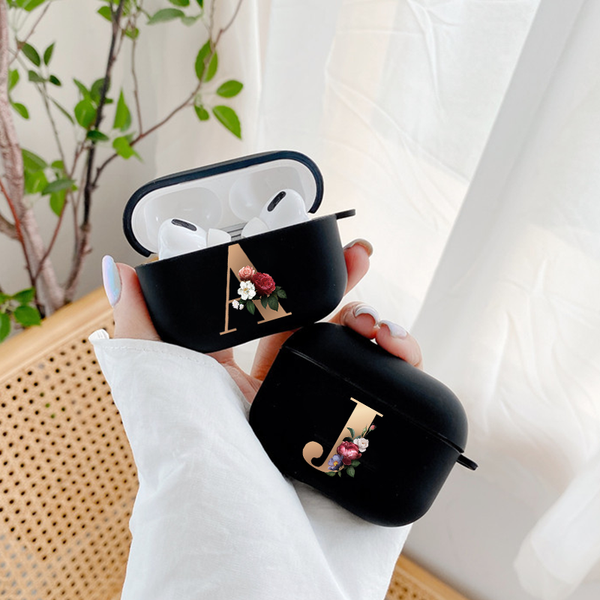 Flower Gold Initial alphabet Letter AirPods Case