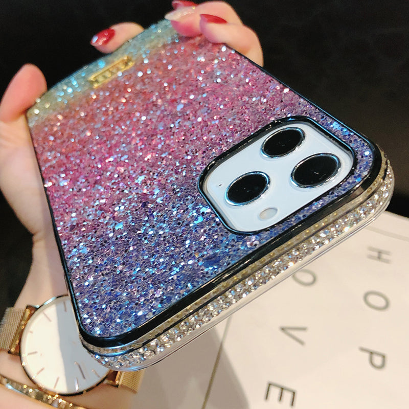 Glitter Crystal Gradient Colorful Soft Phone Case Back Cover for iPhone