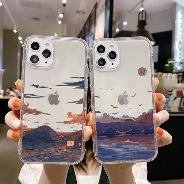 Sunset Scenery Plating Protective Transparent Soft iPhone Case