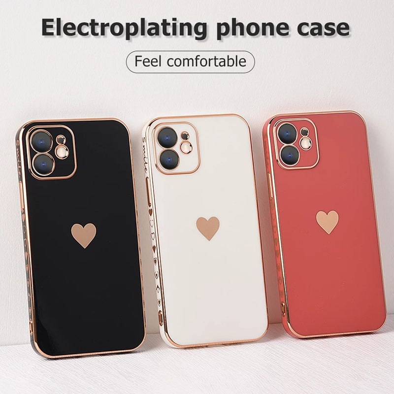 Cute Plating Love Heart Camera Lens Protection Silicone Soft iPhone Case