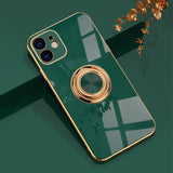 Plating Solid Color Ring Stand Holder Soft Phone Case Back Cover for iPhone