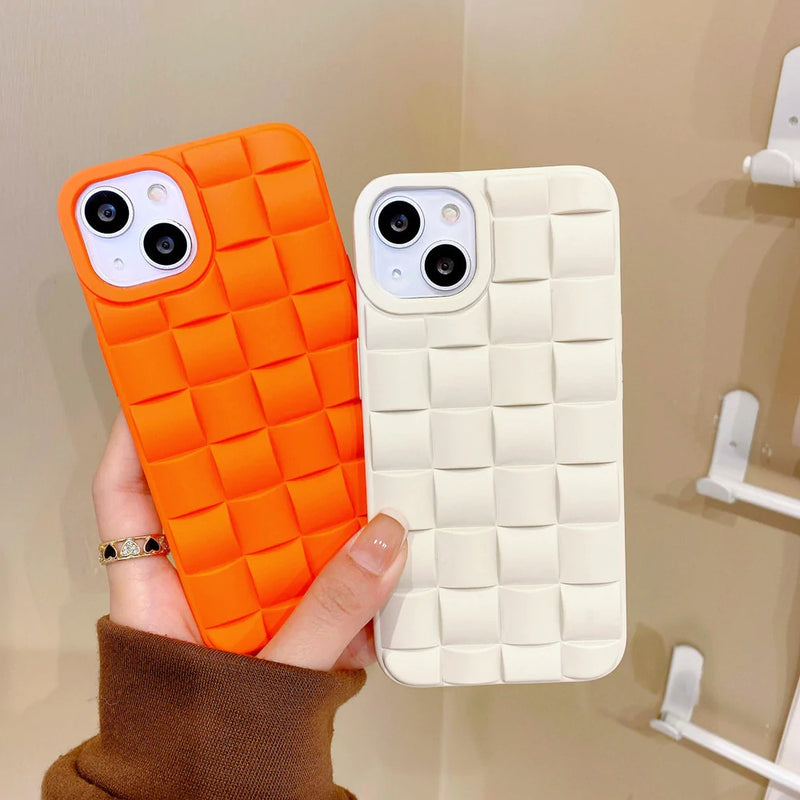 Solid Color Grid Weave Soft iPhone Case