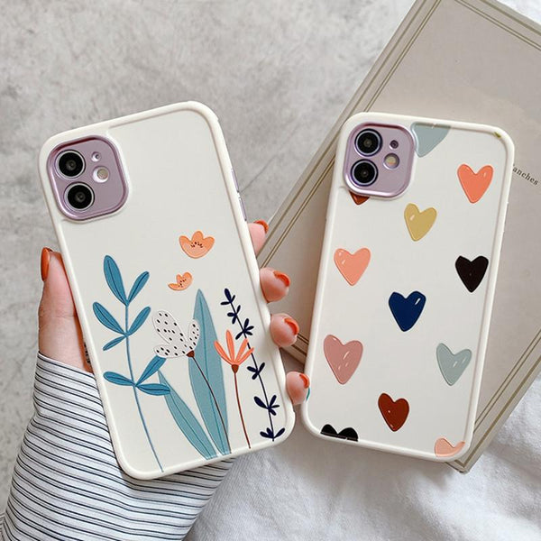 Flower Love Heart Matte Soft Phone Case Back Cover for iPhone