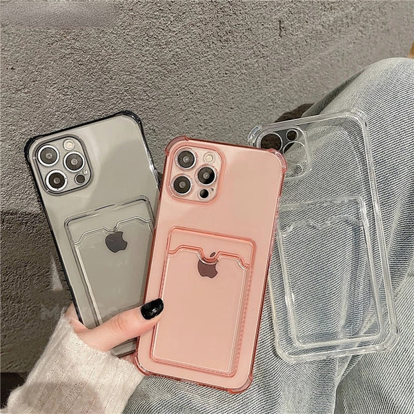 Cute Card Holder Shockproof Wallet Clear Soft iPhone Case