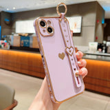 Plating Love Heart Wrist Strap Chain Bracelet Soft iPhone Case