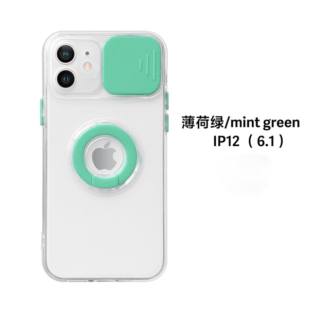 Candy Color Ring Holder Slide Lens Camera Protection Clear Soft Phone Case Back Cover for iPhone