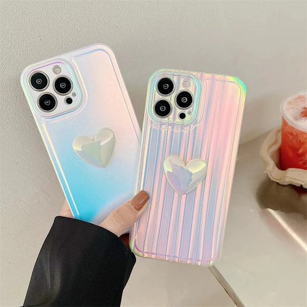 3D Love Heart Rainbow Gradient Laser Soft Soft iPhone Case