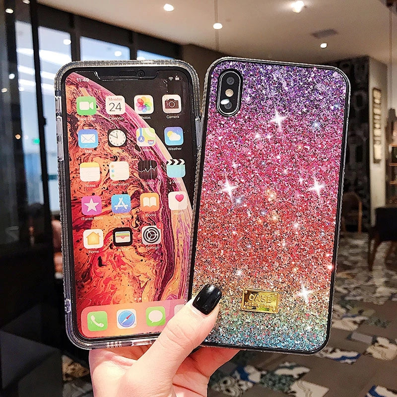 Glitter Crystal Gradient Colorful Soft Phone Case Back Cover for iPhone