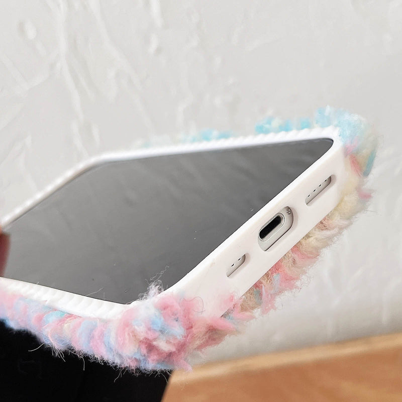 Cute Warm Coloful Grid Plush Fluffy Soft iPhone Case