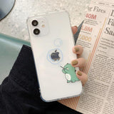 Cute Cartoon Green Dinosaur Square Transparent Soft Phone Case Back Cover for iPhone