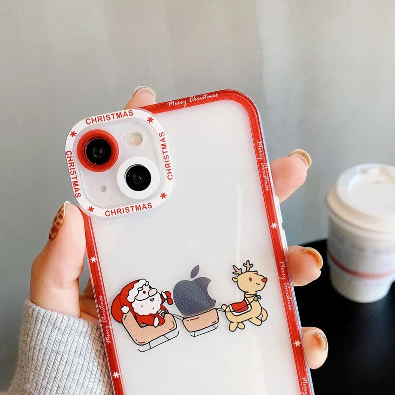 Christmas Santa Claus Deer Elk Clear Soft Camera Lens Protection iPhone Case