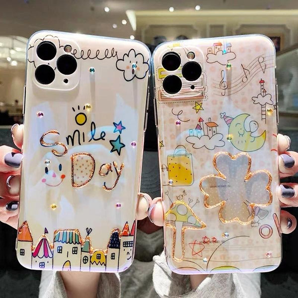 Luxury Cartoons Epoxy Clear Soft Phone Case Back Cover for iPhone