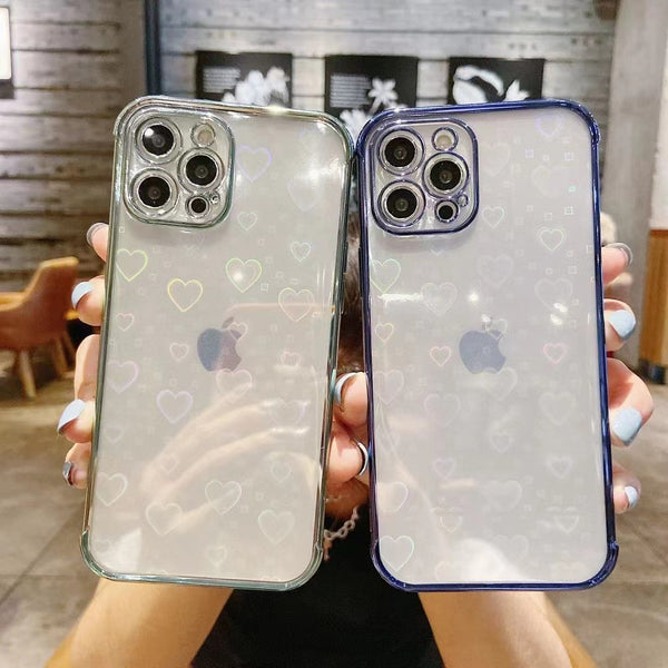 Luxury Plating Laser Love Heart Clear Silicone Soft iPhone Case