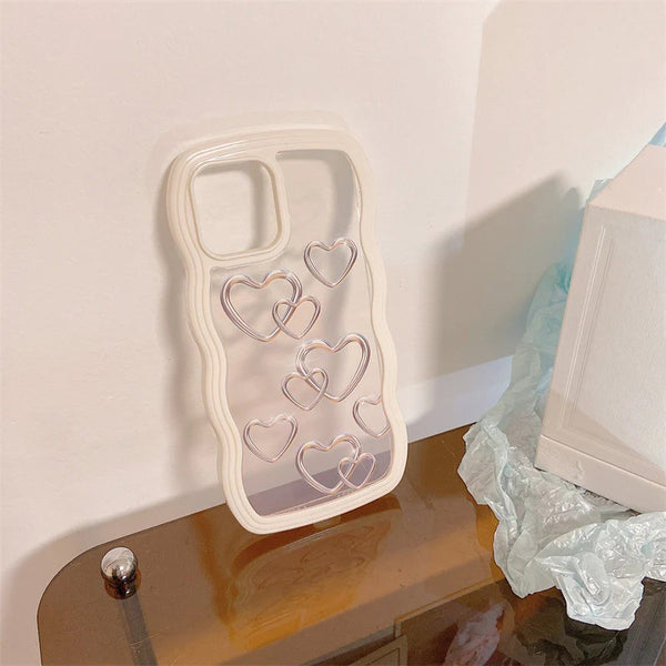 Cute Metal Love Heart Wave Shape Soft iPhone Case