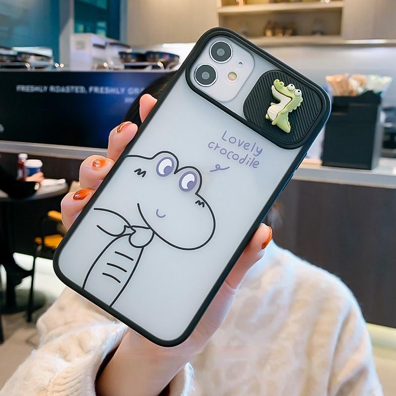 Cute Dinosaur Camera Lens Protective Matte Couple Matching Soft Phone Case Back Cover for iPhone