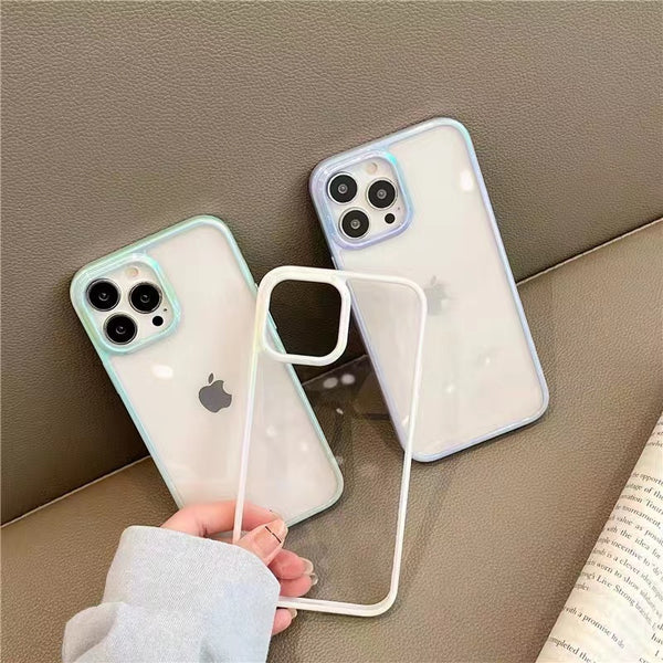 Cute Gradient Laser Frame Clear Soft iPhone Case